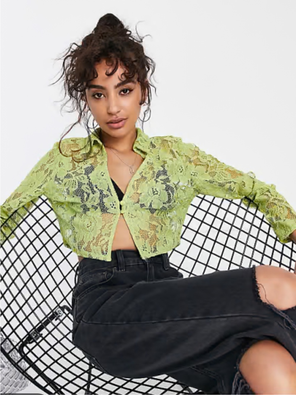 ASOS Lime Sheer Lace Cropped Shirt